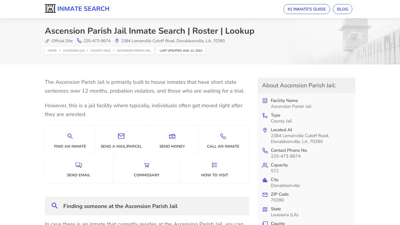 Ascension Parish Jail Inmate Search | Roster | Lookup