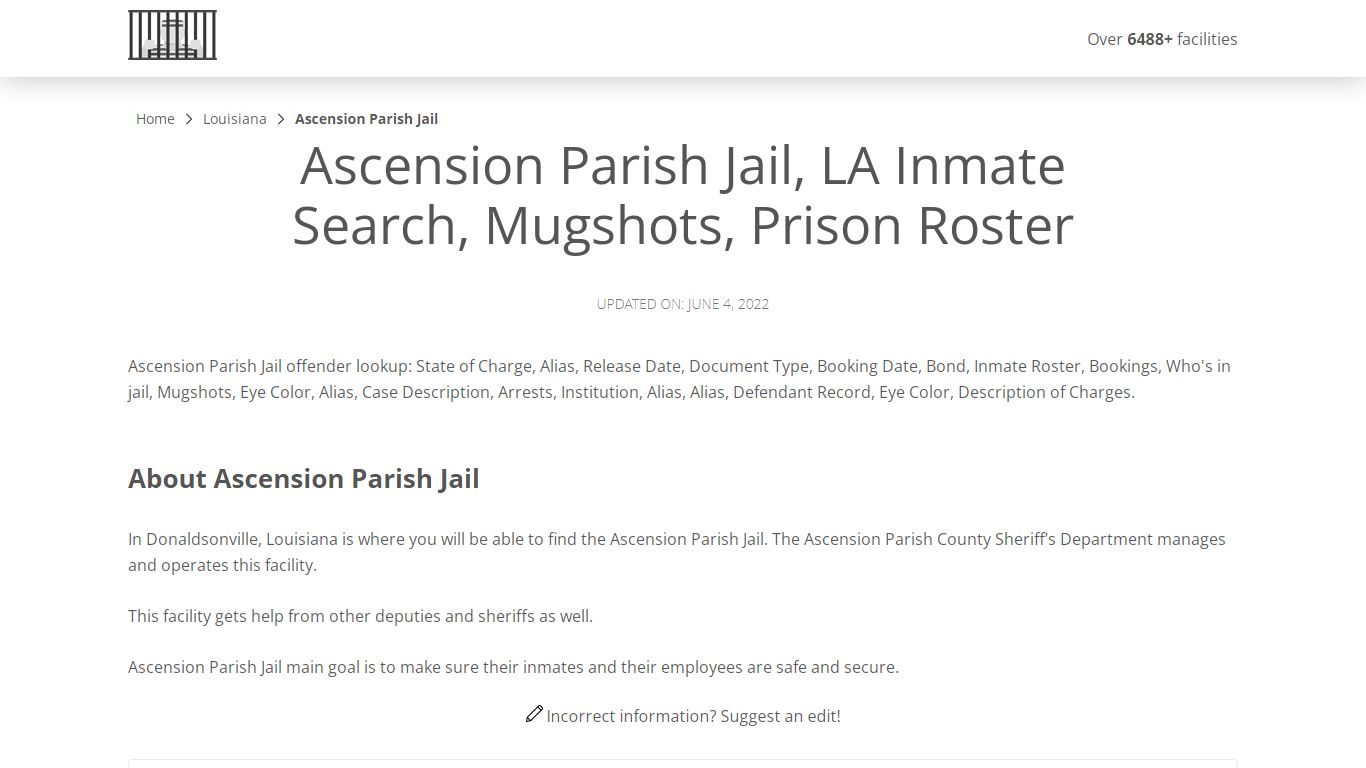 Ascension Parish Jail, LA Inmate Search, Mugshots, Prison ...