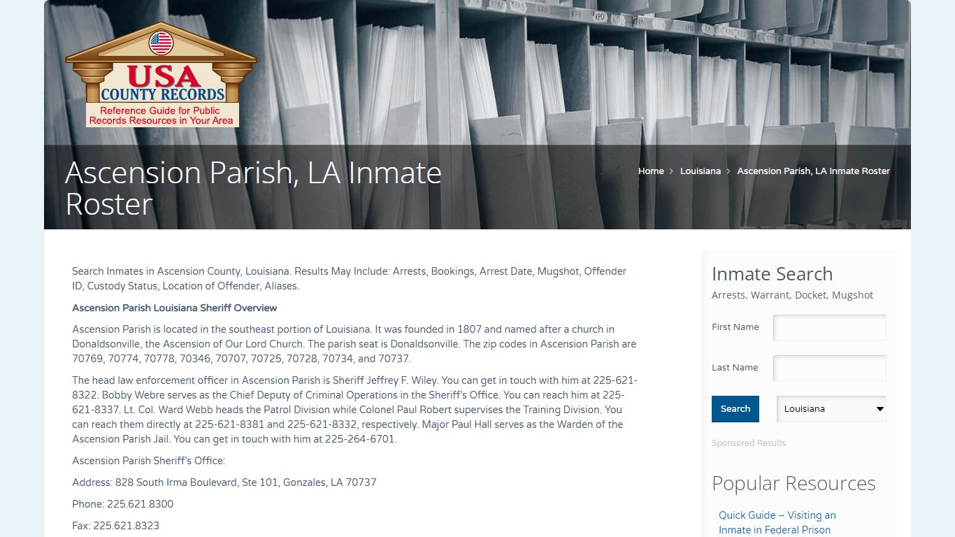 Ascension Parish, LA Inmate Roster | Name Search